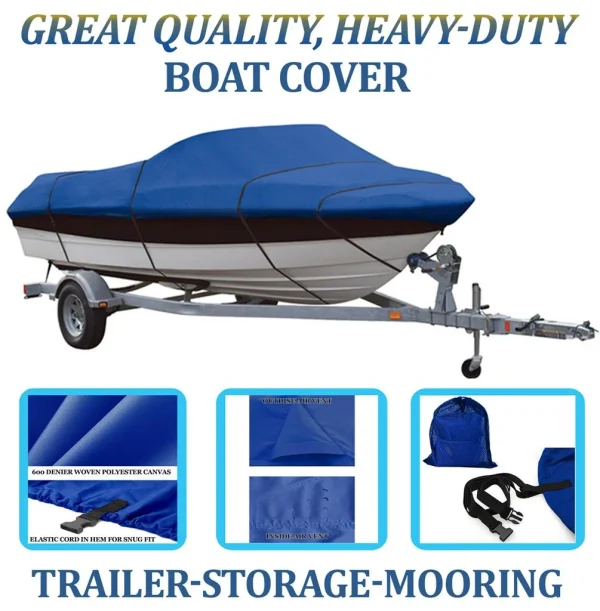 BLUE, GREAT QUALITY BOAT COVER Compatible for SUNBIRD SPL 190 / SPL 191 BOWRIDER O/B 1990 1991 - MadeInUSA - Image 2