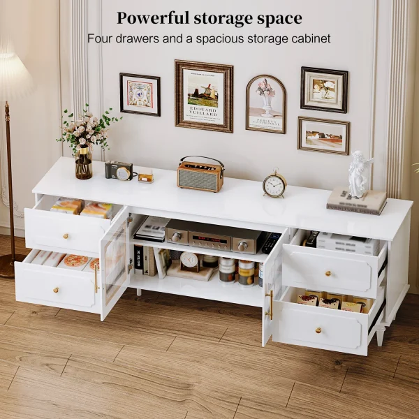 TV Stand for 75+ Inch TV, Modern Living Room Entertainment Center with Storage Cabinets,TV Table, Media Console with Ajustable Shelves & Cable Management, with 4 Large Storage Drawers - MadeInUSA - Image 2