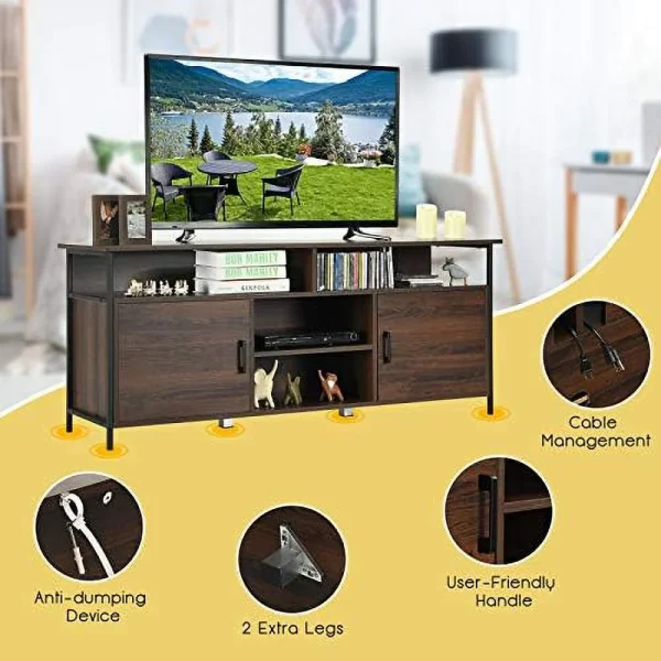 NLTBONNIE TV Stand for TVs up to 65u201D  58u201D TV Console Table w/ 2 Cabinets &amp; Adjustable   Media Entertainment Center w/Cable Manage Holes  TV  Cabinet for Living Room (Rustic - MadeInUSA - Image 8