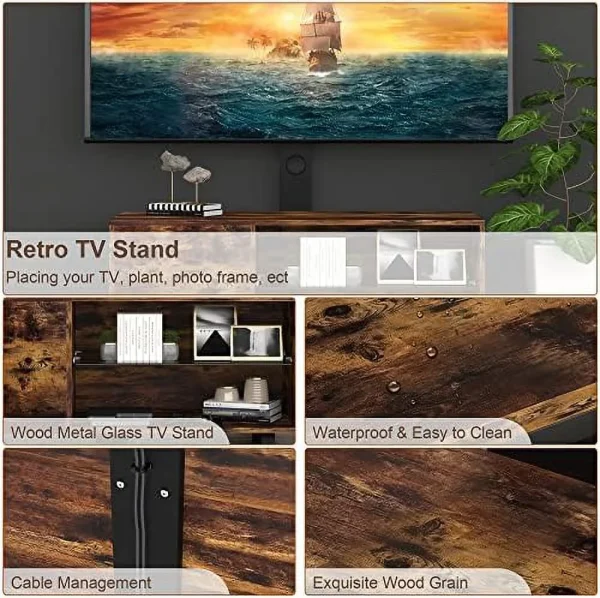 FDIGLUL Modern TV Stand for TVs up to 65 Inch with Single Door  Entertainment Center with Glass    TV Console with  Cabinet for Living Room  Rustic Brown - MadeInUSA - Image 7