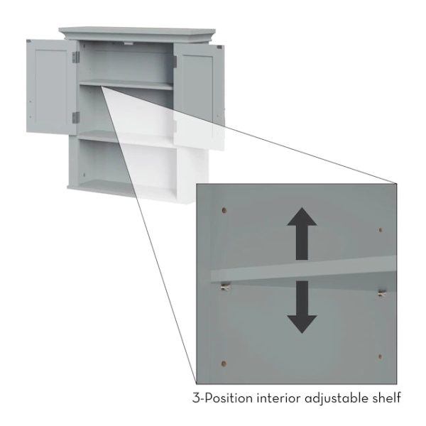 RiverRidge Somerset 22.81in W x 24.5in H x 7.88in D Gray Bathroom Wall Cabinet - MadeInUSA - Image 10