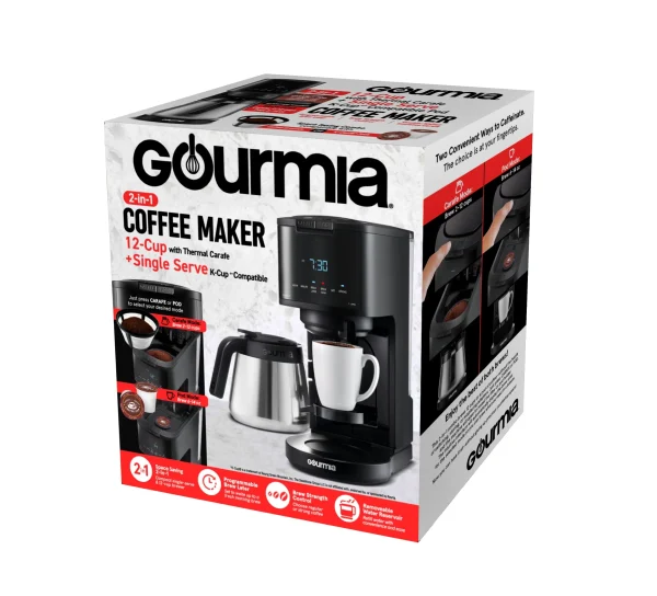 New Gourmia Single Serve + 12 Cup Drip Coffee Maker, Thermal Carafe - MadeInUSA - Image 4