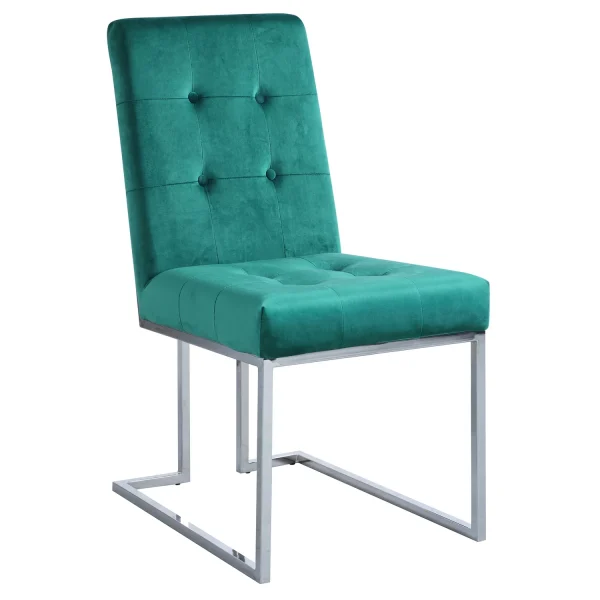 Modern Velvet Fabric Dining Chair in Green/Silver (Set of 2) - MadeInUSA
