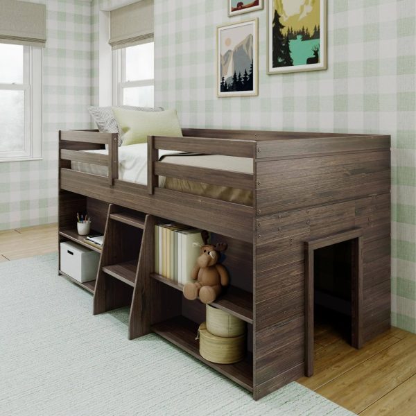 Max & Lily Modern Farmhouse Low Loft Bed, Twin Bed Frame for Kids with 2 Bookcases, White Wash - MadeInUSA - Image 11