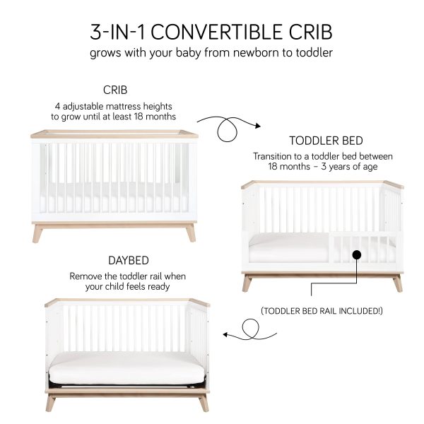 Babyletto Scoot 3-in-1 Convertible Crib with Toddler Bed Conversion Kit - Natural Walnut - MadeInUSA - Image 9