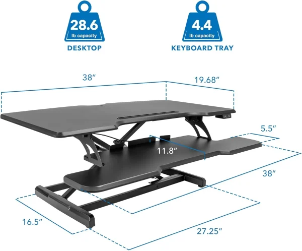 YiSHOP Electric Standing Desk Converter with 38"Tabletop, Height Adjustable Sit Stand Desk Riser, Motorized Desk Riser with Keyboard Tray and Device Slot, Fits Monitor & Laptop, Black - MadeInUSA - Image 5