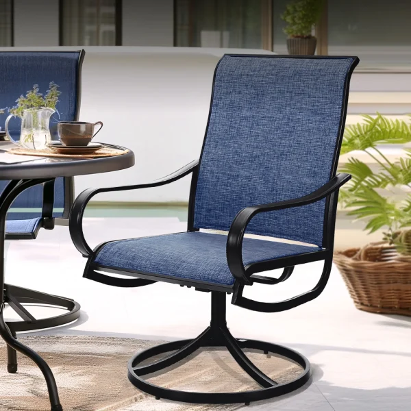 MF Studio Set of 2 Outdoor Patio Swivel Dining Chairs with Breathable Textilene Seat, Black & Blue - MadeInUSA - Image 4