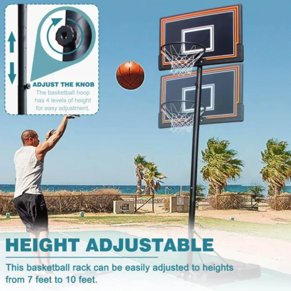 NiamVelo  Basketball Hoop Basketball Goal, 7-10FT Height Adjustable Basketball Backboard with Stand & Wheels  for Kids Adult Youth Black - MadeInUSA - Image 6