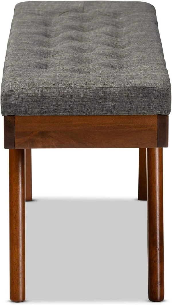 Alona -Century Modern Medium Grey Fabric Upholstered Wood Dining Bench - MadeInUSA - Image 3