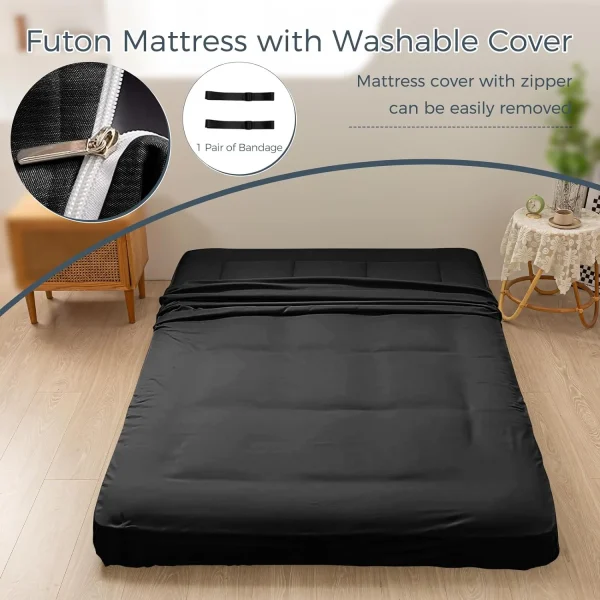 LILIUPENG 6 Extra Thick Floor Futon Mattress, Foldable Mattress Tatami Pad Floor Mattress for Adults Floor Bed Roll Up Mattress Guest Mattress, Black, Twin - MadeInUSA - Image 3