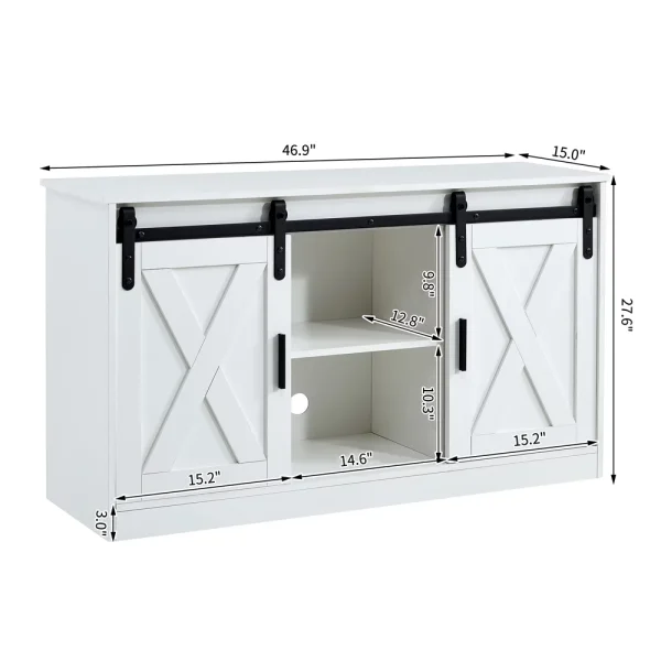 Wooden TV Stand, Entertainment Center Storage Cabinet with Two Sliding Barn Doors - MadeInUSA - Image 4