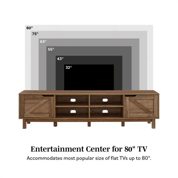 Pemberly Row 70"Simple Wood Barndoor TV Stand in Rustic Oak - MadeInUSA - Image 10