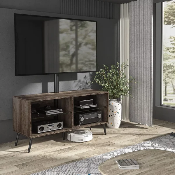 ZWNLKQG Swivel Wood TV Stand with Mount for 32-70 Inch  Screen TVs  Entertainment Center with 4-  Cabinet for Media Console  Universal Floor TV Stand Cabinet for Home  Rustic Oak - MadeInUSA - Image 9