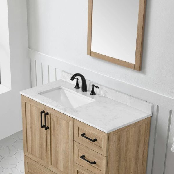 Glacier Bay Tobana 42 in. W x 19 in. D x 34.5 in. H Bath Vanity in Weathered Tan with White Cultured Marble Top - MadeInUSA - Image 7