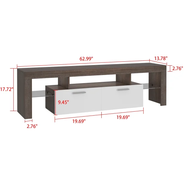 Modern TV Stand for 50 55 65 70 inch TV with 16 Color LED Lights, Brown & White - MadeInUSA - Image 9