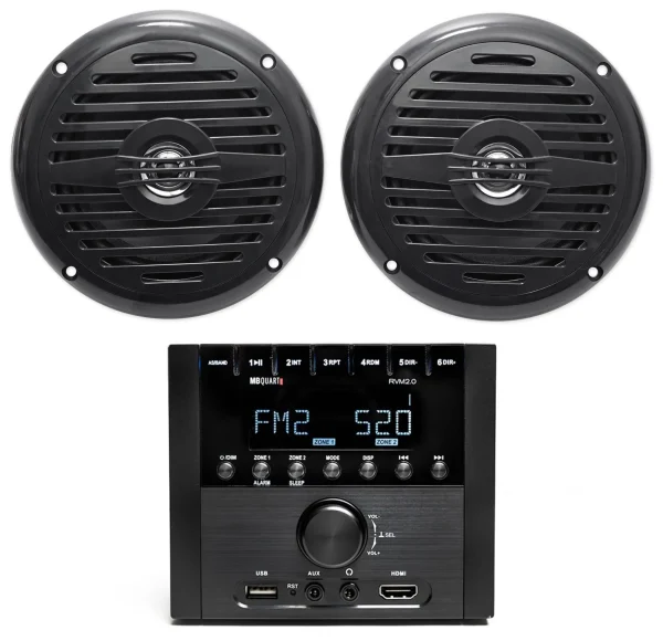 MB Quart RVM2.0 2-Zone RV Receiver Bluetooth Radio Stereo+(2) 5.25 Speakers - MadeInUSA