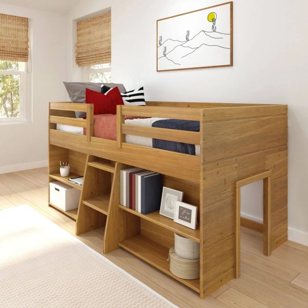Max & Lily Modern Farmhouse Low Loft Bed, Twin Bed Frame for Kids with 2 Bookcases, White Wash - MadeInUSA - Image 6