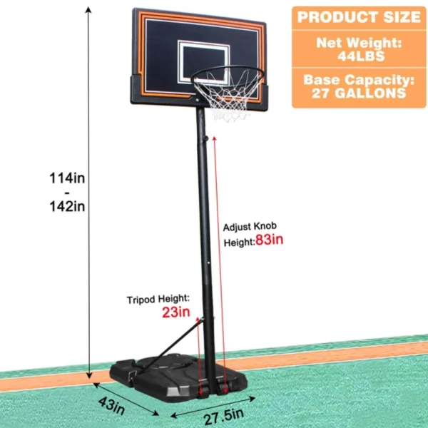 NiamVelo  Basketball Hoop Basketball Goal, 7-10FT Height Adjustable Basketball Backboard with Stand & Wheels  for Kids Adult Youth Black - MadeInUSA - Image 3
