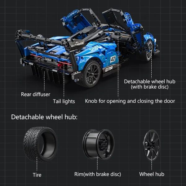 CaDA® Speed Series Model Car Building Set C63003W Blue Knight (2088 Pieces) Can Be Converted into a RC Car for Kids - MadeInUSA - Image 8