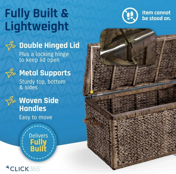 Click365 Storage Trunk, Farmhouse Style, Extra Large (33"), Deep, Woven Wicker Chest With Metal Frame, 2 Handles, Flip Top Lid and Stay Open Safety Hinges, Sustainable Eco Material, Rustic Brown - MadeInUSA - Image 5