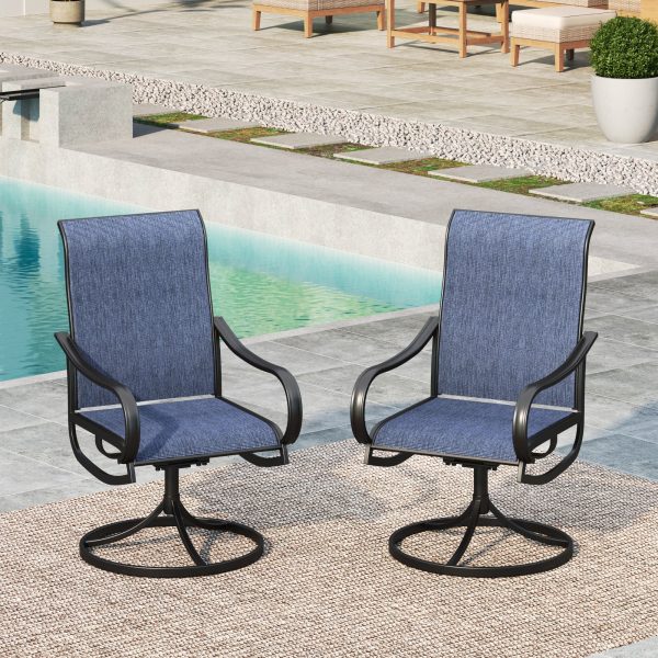 MF Studio Set of 2 Outdoor Patio Swivel Dining Chairs with Breathable Textilene Seat, Black & Blue - MadeInUSA