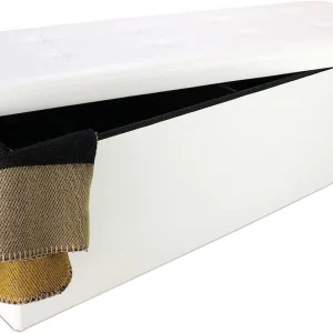 FDIGLUL - Leather look folding Bench  Folding  Ottoman - Maximum load  330 lbs -   Faux leather - Stitched and tufted finish  43.3 x 15 x 15 inch  White - MadeInUSA