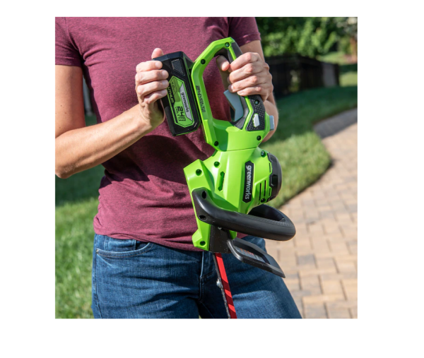 Greenworks HT24B414 24Volt 22in Dual Cordless Electric Hedge Trimmer Battery Charger Included - MadeInUSA - Image 6