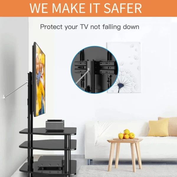 STCVF Swivel Corner Floor TV Stand with Mount for 32 37 43 47 50 55 60 65 inch  Curved Screen TVs  Adjustable 3-Tier Tempered Glass  Television Stand with Cable Management  Max VESA 600X4 - MadeInUSA - Image 5