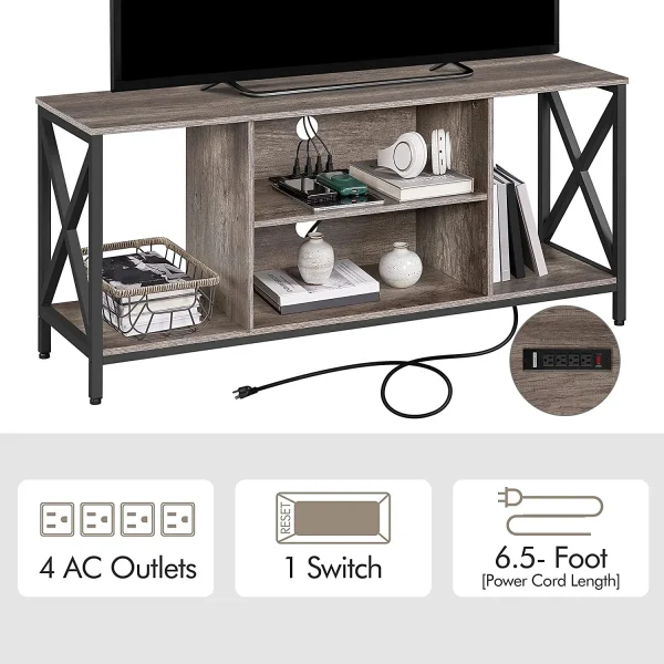 TV Stand for 65 Inch TV, Media Entertainment Center with Power Outlet for Living Room, Industrial TV Console with Side Shelves for PS Storage, Taupe Wood - MadeInUSA - Image 4