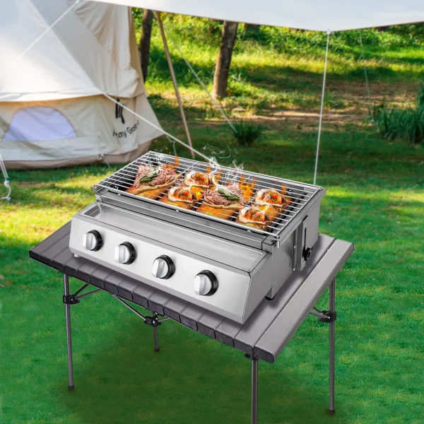 ZhdnBhnos 4-Burner BBQ Propane Gas Grill Stainless Steel Outdoor Camping Picnic Roast Smokeless Grill Portable Barbecue Griddle - MadeInUSA - Image 2