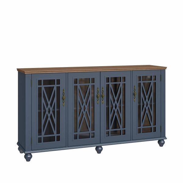 63" Vintage Storage Sideboard Buffet Accent Cabinet Navy - Festivo - MadeInUSA - Image 9
