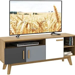 TJBOLIFE Modern TV Stand  Wood TV Console Table for TVs up to 65 Inch  Entertainment Center with 3  Cabinets &amp; 3 Open Shelves  Media Console TV Cabinet for Living Room Bedroom (Natura - MadeInUSA