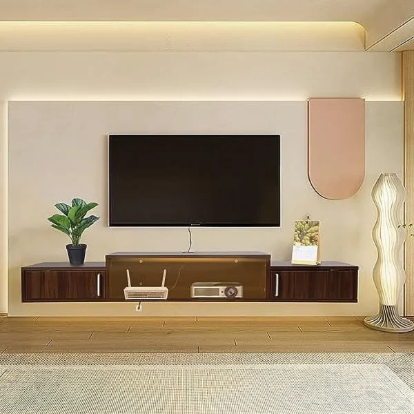 ZWNLKQG Floating TV Stand with Power Outlet  59u201D Wall-Mounted Floating TV  for Under TV  Entertainment Center Modern Media Console with LED Lights for Living Room  Home  Office - MadeInUSA - Image 9