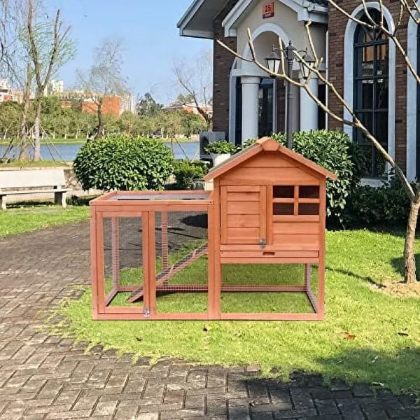 Rabbit Hutch Indoor And Outdoor Bunny Cage 2 Story Pet House Chicken Coop Poultry Cage With Removable No Leakage Tray (Natural Wood) - MadeInUSA - Image 5