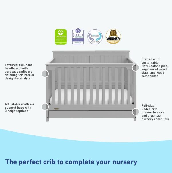 Graco Hadley 4-in-1 Convertible Crib with Drawer - Pebble Gray - MadeInUSA - Image 2