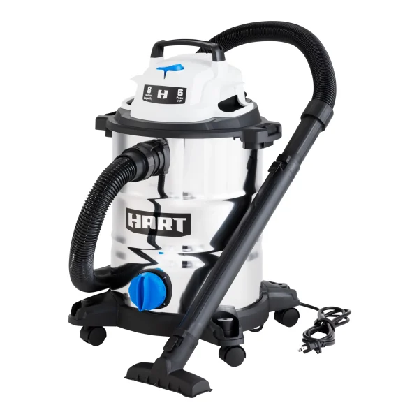 HART 8 Gallon 6 Peak HP Stainless Steel Wet/Dry Vacuum, VOC812SF 3701 - MadeInUSA