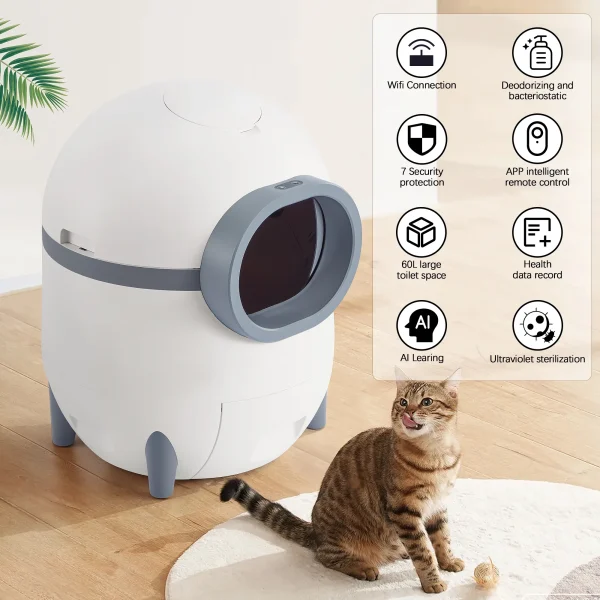 Hommow Automatic Cat Litter Box, Self Cleaning Cat Litter Box with APP Control & Cleaning Kit - MadeInUSA - Image 7
