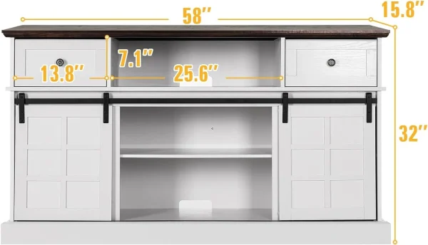 U-SHARE TV Stand for 65 inch TV, White Entertainment Center, Farmhouse TV Stands with Sliding Barn Door, Tall TV Console and Ideal Media Storage with Flip Drawers for Living Room - MadeInUSA - Image 6