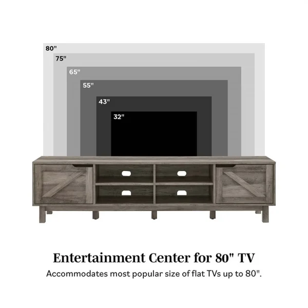 Pemberly Row Contemporary 70"Simple Wood Barndoor TV Stand in Gray - MadeInUSA - Image 10