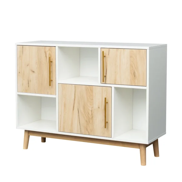 LANTRO JS Multi-purpose storage cabinet with display stand and door, entrance channel, modern buffet or kitchen sideboard, TV cabinet, white and oak - MadeInUSA - Image 4