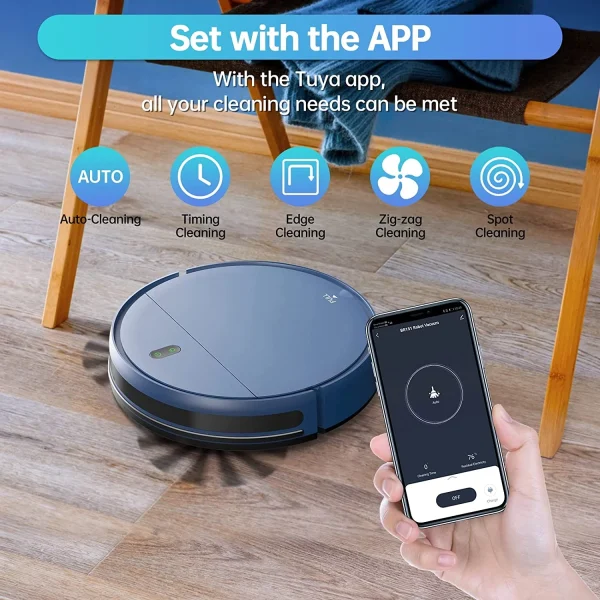 Robot Vacuum Cleaner, Robot Vacuum and Mop Combo Compatible with Alexa/WiFi/App, Self-Charging, 230ML Water Tank for Pet Hair, Hard Floors and Low Pile Carpet (Blue) - MadeInUSA - Image 2