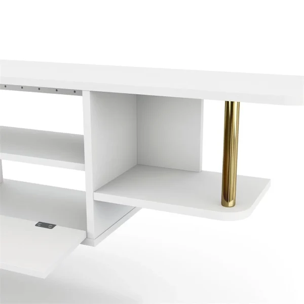 Furniture of America Haft Wood 63"Length Floating TV Console in White - MadeInUSA - Image 9