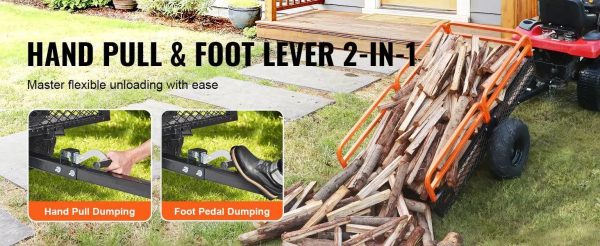 VEVOR Heavy Duty Steel ATV Dump Trailer, 1500-Pound Load Capacity 15 Cubic Feet, Tow Behind Dump Cart Garden Trailer, with Removable Sides and 2 - MadeInUSA - Image 7