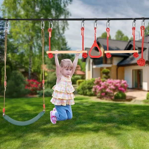 Slsy Ninja Warrior Obstacle Course for Kids, 60ft Ninja Slackline-with 10 Most Complete Accessories,Tree Protectors & Carry Bag Ninja Course for Kids Outside - MadeInUSA - Image 6