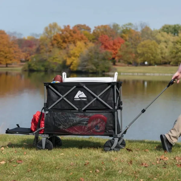 Ozark Trail Double Decker Folding Wagon with Extension Handle, Black - MadeInUSA - Image 2