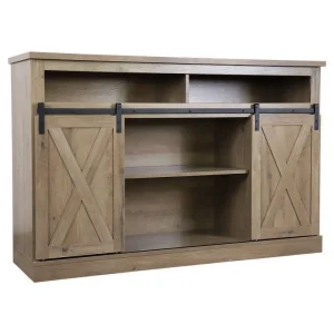 ZIQIAN TV Stand Sliding Barn Door Farmhouse Wood Entertainment Center, Storage Cabinet Table Living Room with Adjustable Shelves for TVs Up to 65", Reclaimed Barnwood - MadeInUSA