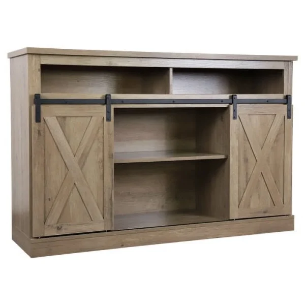 ZIQIAN TV Stand Sliding Barn Door Farmhouse Wood Entertainment Center, Storage Cabinet Table Living Room with Adjustable Shelves for TVs Up to 65", Reclaimed Barnwood - MadeInUSA