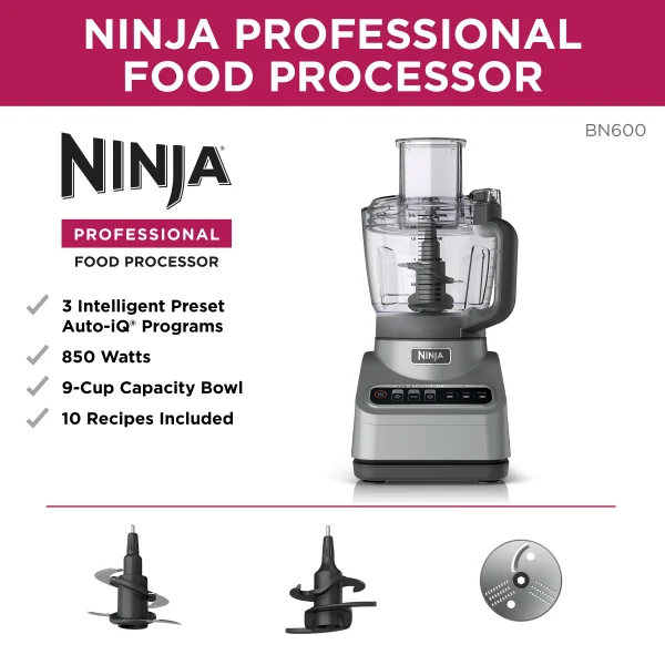 Ninja® Professional Food Processor, 850 Watts, 9-Cup Capacity, Auto-iQ Preset Programs, BN600 - MadeInUSA - Image 4