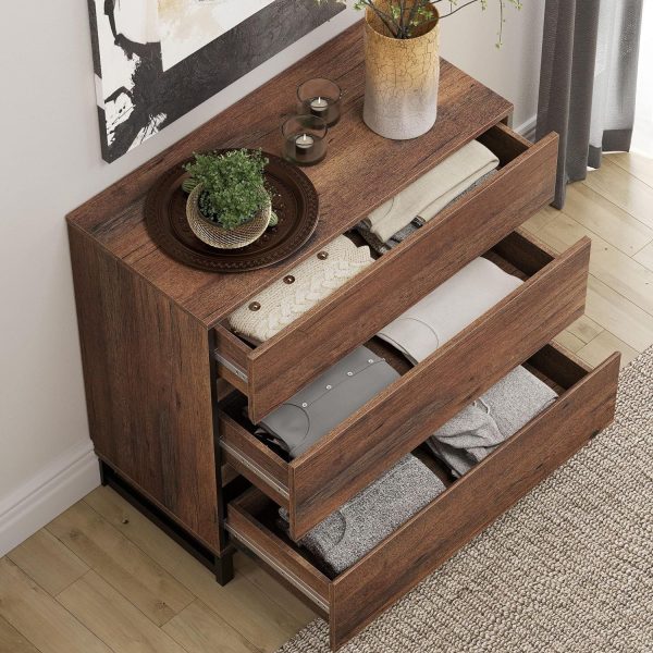 Modern TV Stand for TVs up to 42 inch, Entertainment Center TV Console with 3 Drawers & Metal Base, Media Console for Living Room, Bedroom, Brown - MadeInUSA - Image 5