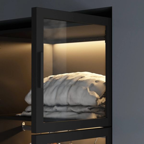 Lighted Modern Glass Door Wardrobe Armoire with Ample Storage - 47.2" Black - MadeInUSA - Image 5